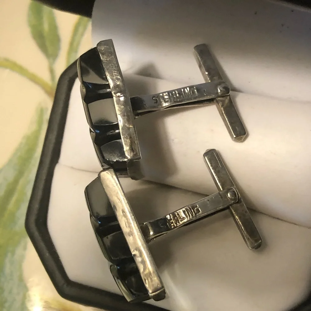 Vintage Sterling Black Onyx Cuff Links